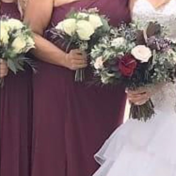 One Shoulder Bridesmaids Dress with Slit David's Bridal Wine Burgundy Lace Side - Picture 14 of 15